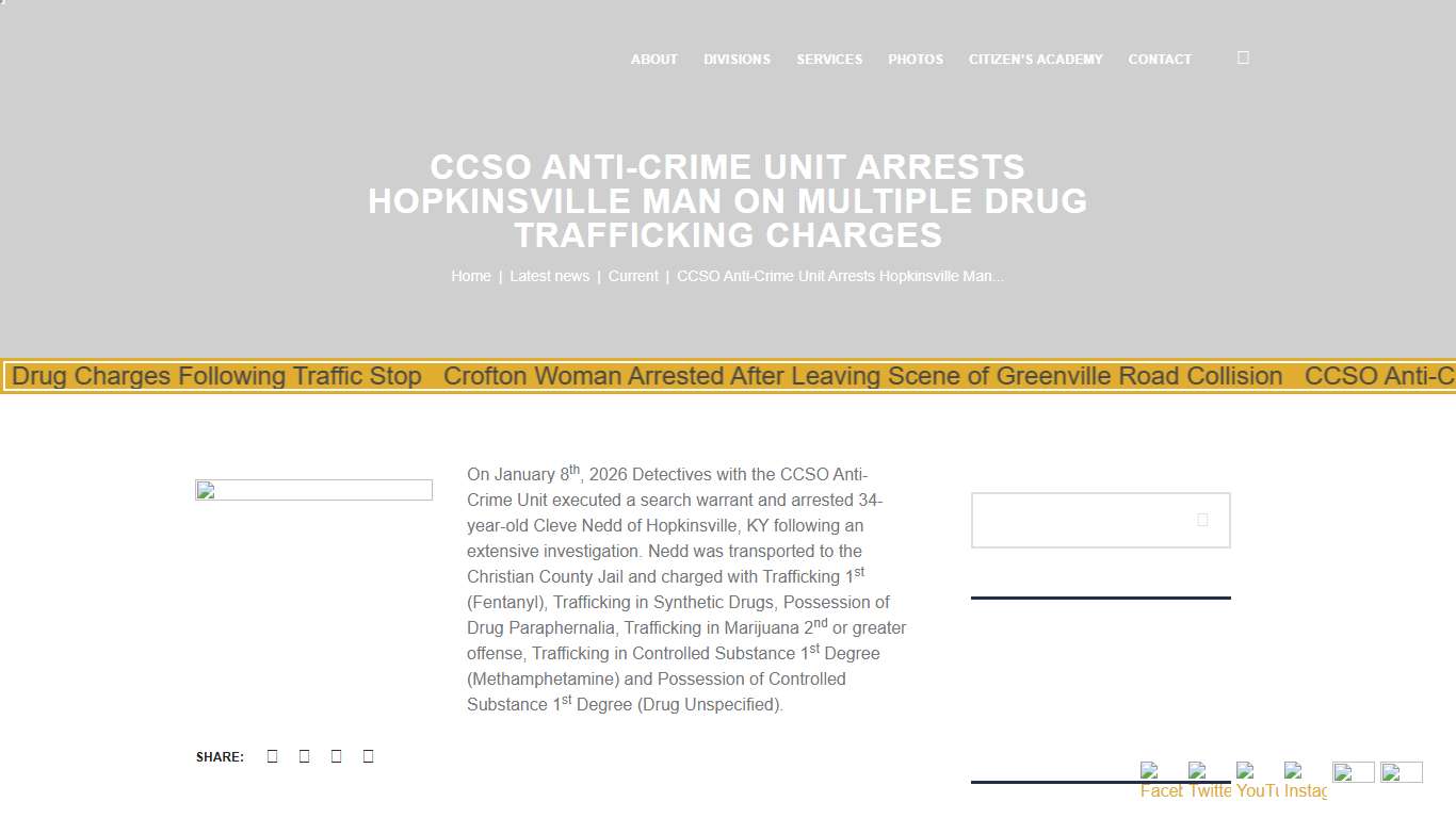 CCSO Anti-Crime Unit Arrests Hopkinsville Man on Multiple Drug Trafficking Charges - Christian County Sheriff's Office