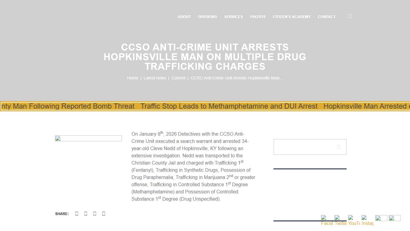 CCSO Anti-Crime Unit Arrests Hopkinsville Man on Multiple Drug Trafficking Charges - Christian County Sheriff's Office